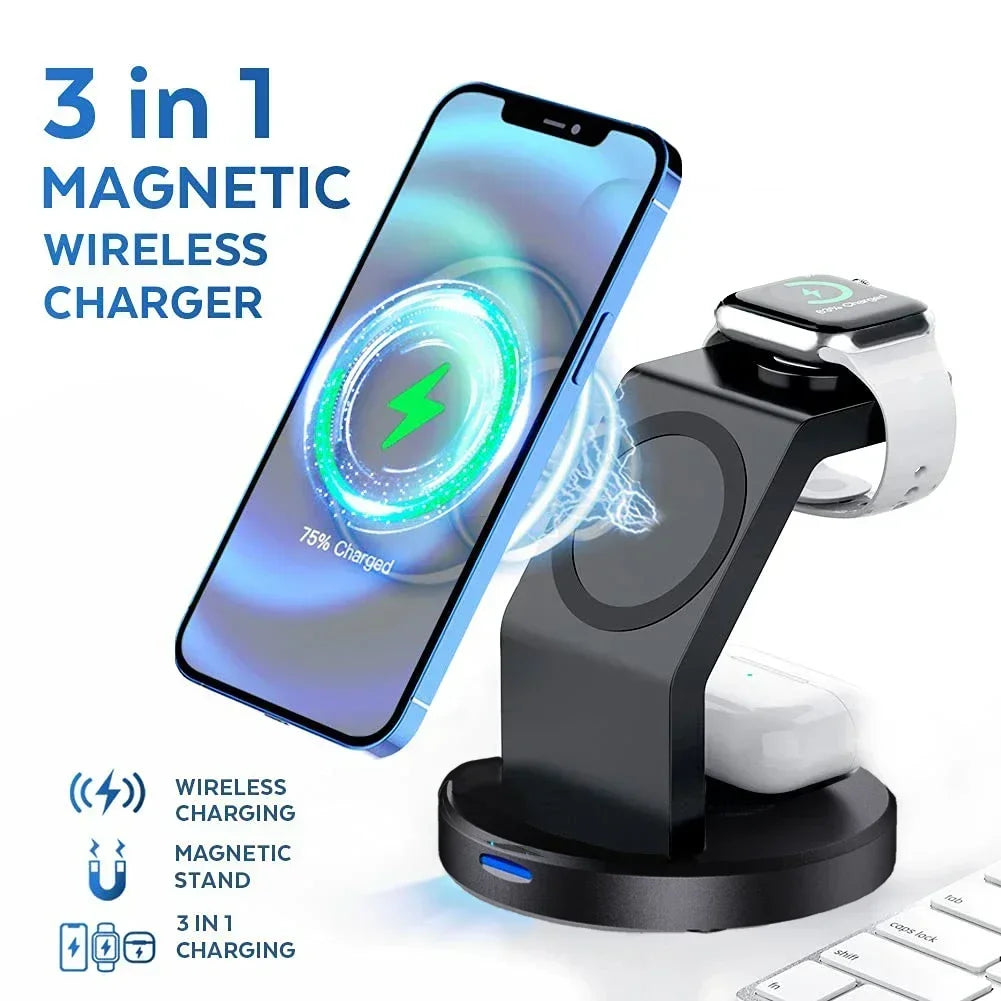 PowerHub 3 In 1 Max Power Magnetic Wireless Charger Stand For iPhone 13 14 15 16 Pro Max iWatch AirPods Station Dock MagSafe Fast Charging Station