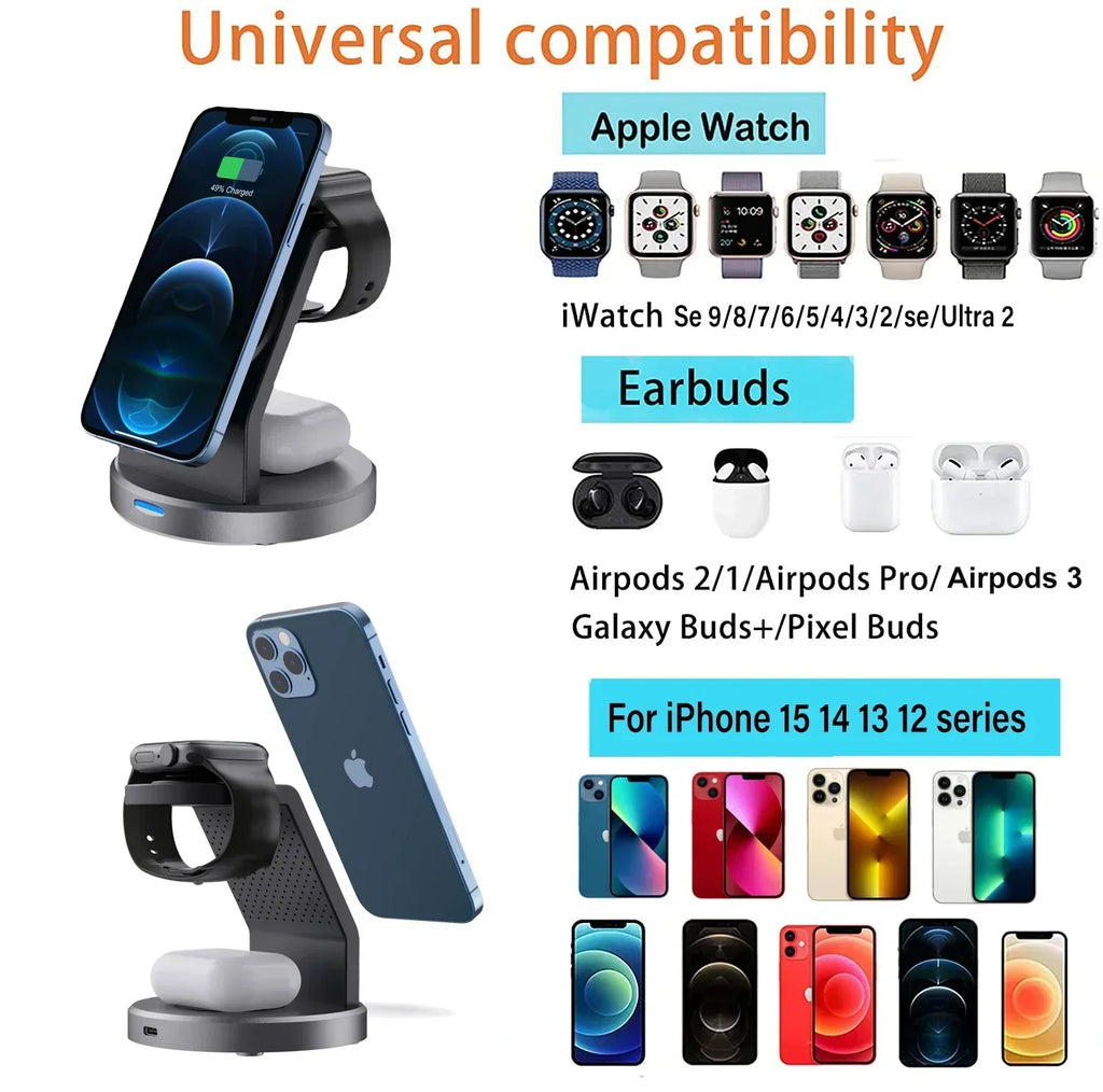 PowerHub 3 In 1 Max Power Magnetic Wireless Charger Stand For iPhone 13 14 15 16 Pro Max iWatch AirPods Station Dock MagSafe Fast Charging Station
