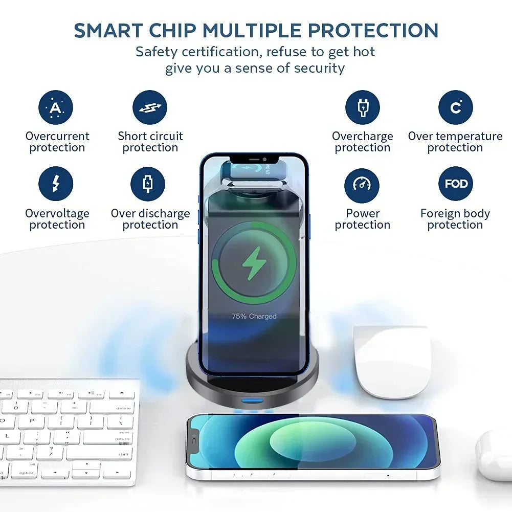 PowerHub 3 In 1 Max Power Magnetic Wireless Charger Stand For iPhone 13 14 15 16 Pro Max iWatch AirPods Station Dock MagSafe Fast Charging Station