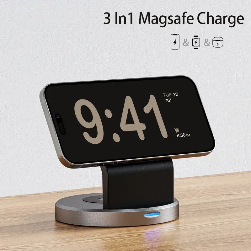 PowerHub 3 In 1 Max Power Magnetic Wireless Charger Stand For iPhone 13 14 15 16 Pro Max iWatch AirPods Station Dock MagSafe Fast Charging Station